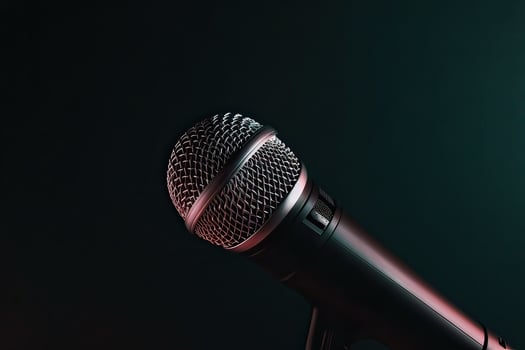 Close-up microphone. microphone isolated on vibrant background, banner with copy space. . photo