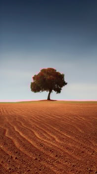 illustration art of Landscape, tree on meadow at sunrise with sun and mist.Abstract surreal illustration. . photo