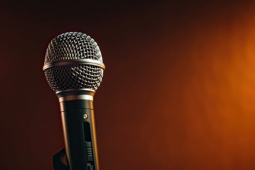 Close-up microphone. microphone isolated on vibrant background, banner with copy space. . photo