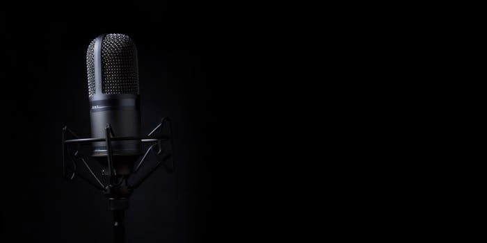 Studio Podcast Microphone on Dark Background photo