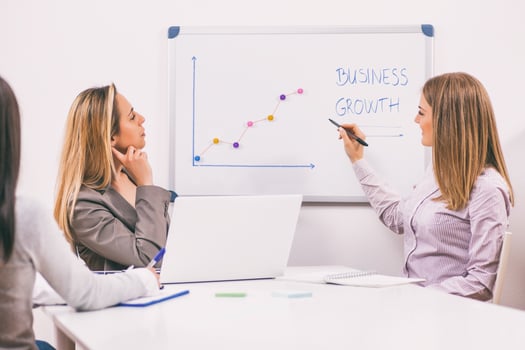 Businesswomen discussing business plan photo
