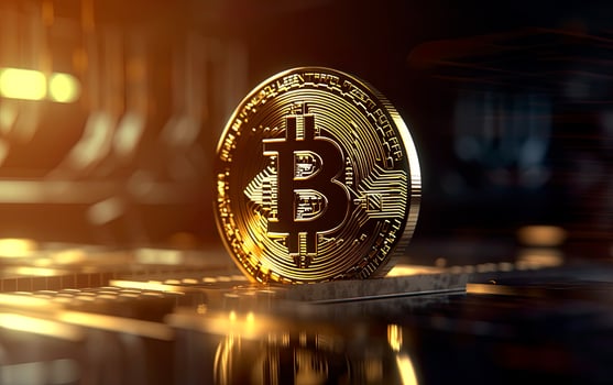 Cryptocurrency golden bitcoin coin. . photo