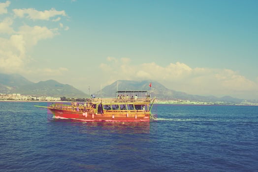 original landscape of the port and city of Alanya in Turkey from the sea photo