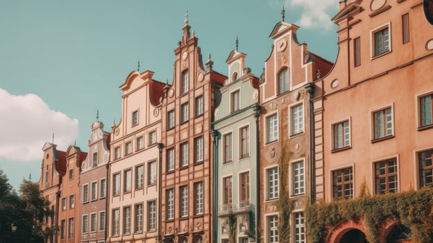 Cute old town building. Illustration photo