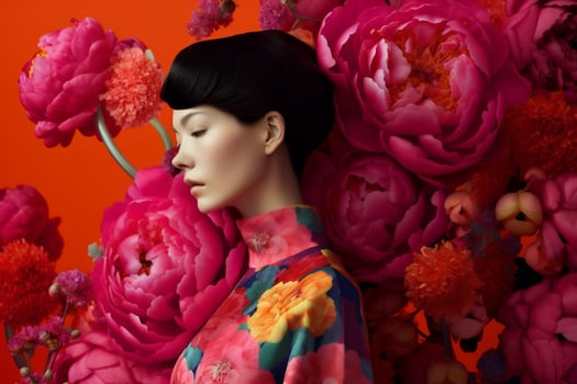 woman with flowers, spring concept photo