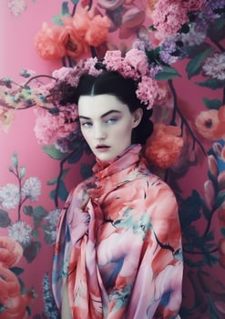 woman with colorful flowers, spring concept photo