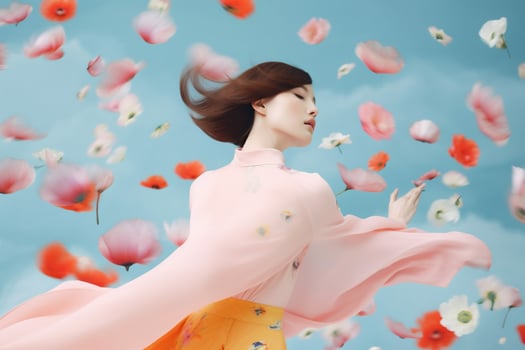 woman with flowers, spring concept photo