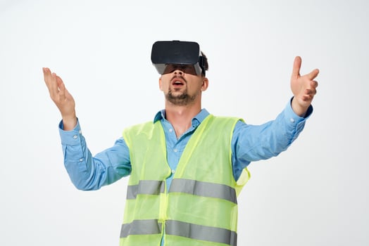 man in working uniform construction virtual reality glasses engineer photo