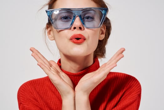 woman Red lips attractive look isolated background photo