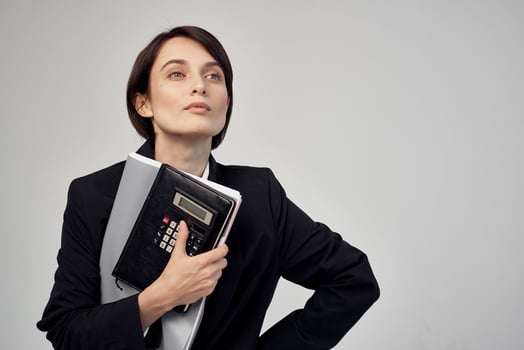 female manager with glasses self-confidence isolated background photo