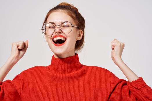 pretty woman with glasses posing light background photo