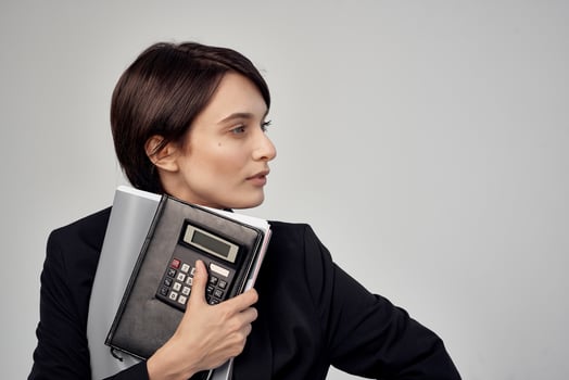 woman in costume Secretary office executive light background photo