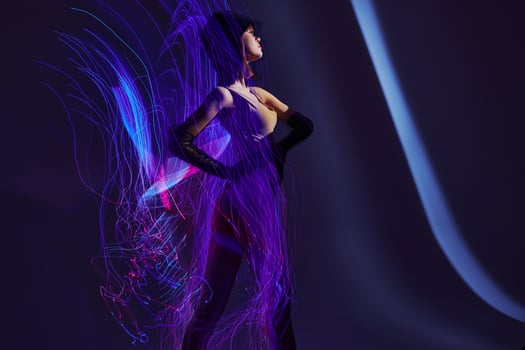 pretty woman neon lines posing model glamor color background unaltered photo