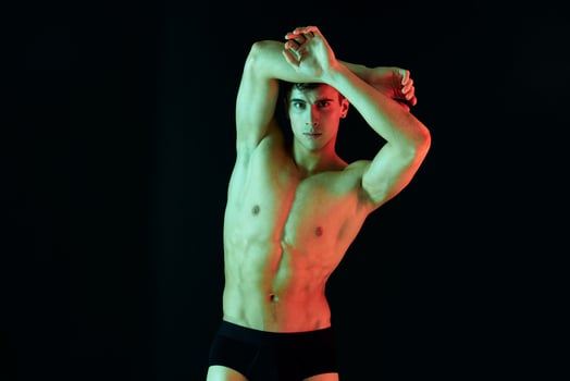 hard cut with pumped muscles bodybuilder fitness athletic physique neon light photo