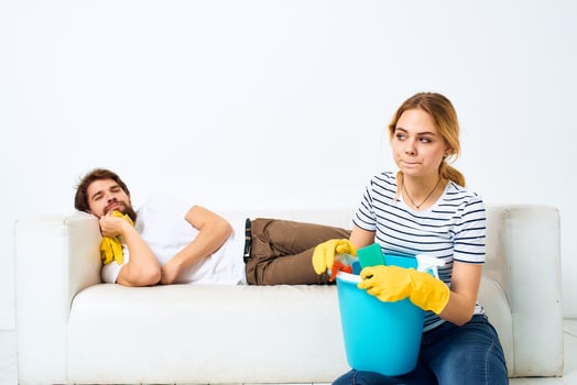 Married couple in the room doing housework lifestyle services photo