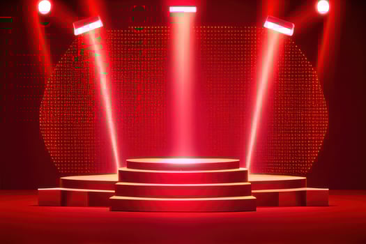podium stage with stage lights podium stage with award ceremony on red background. photo