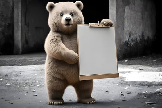 a bear is holding a blank blackboard made by teknology photo