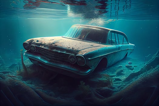 Car submerged under water. illustration. photo
