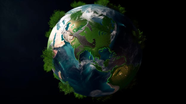planet earth in green plants on dark night background INTERNATIONAL EARTH DAY nature conservation concept photo