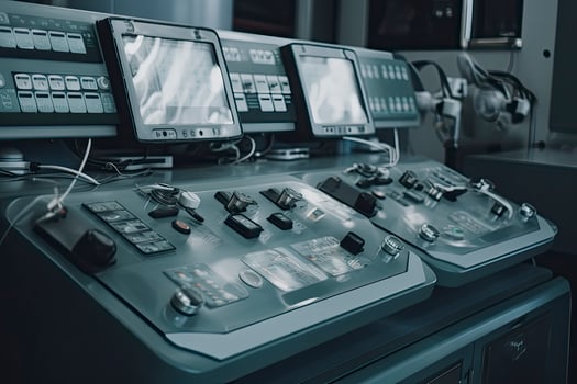 Modern equipment in operating room. Medical devices for neurosurgery. photo