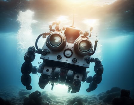 Robot swimming in the sea. photo