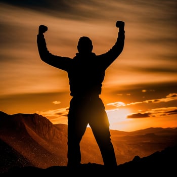 Success Concept a man on mountain photo