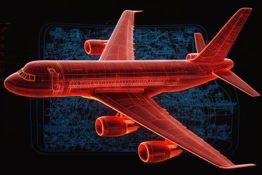 neon Red airplane model hologram blueprint photo