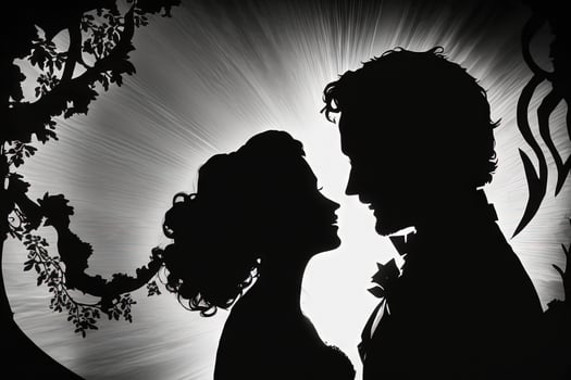 Wedding Couple Silhoutte black and white background photo