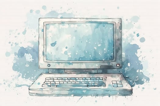 beautiful light blue laptop watercolor photo