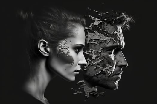 man woman composing dispute black and white dark photo