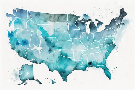 beautiful light blue USA map watercolor no background photo