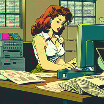 girl doing office work , style of 90's vintage image photo