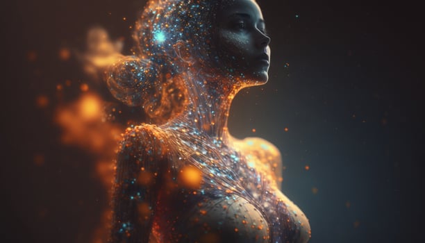 a transparent woman made of star clusters of NASA photo