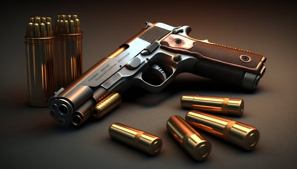 9mm bullets and handgun isolated with dark background photo