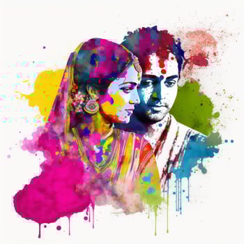 couple holi colourful white background painting photo