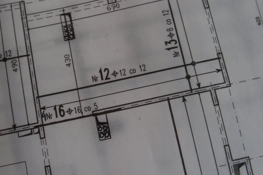 manual technical drawing made with a pencil on tracing paper photo