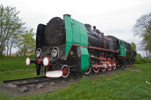 beautiful old destroyed historic railway standing in the museum photo