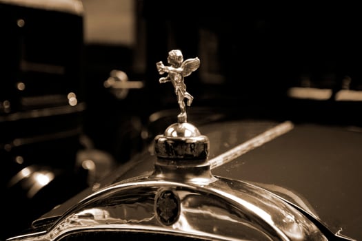 old vintage metal details car in the museum close-up photo