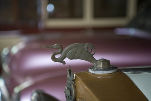 old vintage metal details car in the museum close-up photo