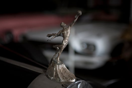 old vintage metal details car in the museum close-up photo