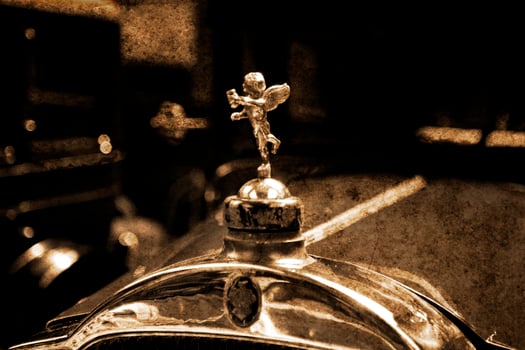 old vintage metal details car in the museum close-up photo
