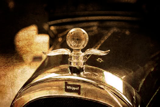 old vintage metal details car in the museum close-up photo