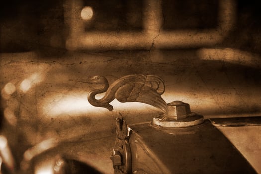 old vintage metal details car in the museum close-up photo