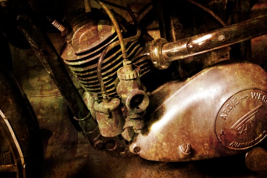 original old vintage retro vintage motorbikes standing in the museum photo