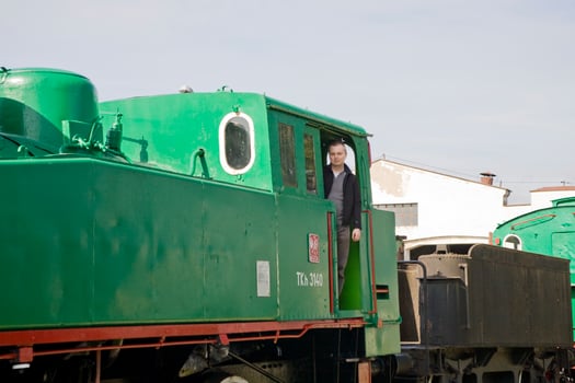 beautiful old destroyed historic railway standing in the museum photo