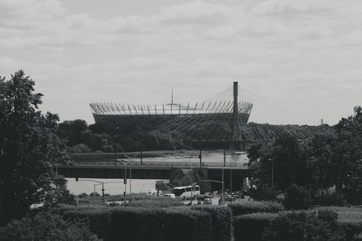 l summer view of the Warsaw National Stadium and the flowing Vistula River photo