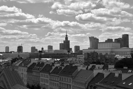 A view from above of the Warsaw old city and the surrounding buildings on a summer  day photo