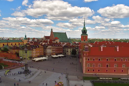 A view from above of the Warsaw old city and the surrounding buildings on a summer  day photo