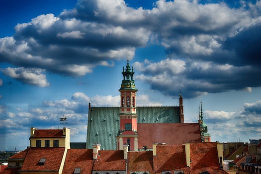 A view from above of the Warsaw old city and the surrounding buildings on a summer  day photo
