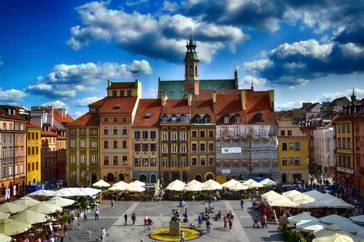 A view from above of the Warsaw old city and the surrounding buildings on a summer  day photo